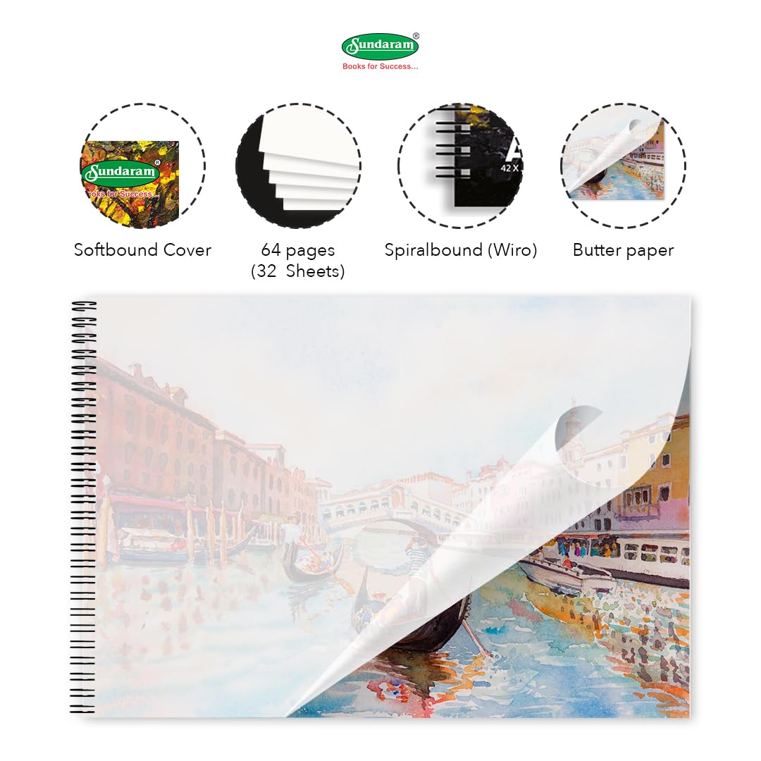 Sundaram Artist Collection | Artist Drawing Book (Butter Paper) | A3-64 Pages Butter & 64 Pages Plain(D-12B) | 29.5 x 42 |