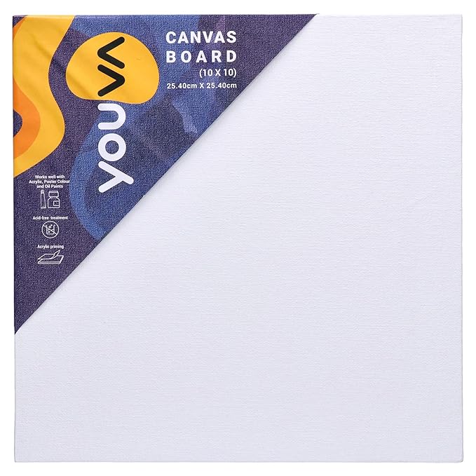 Navneet Youva | Primed Canvas Board for Acrylic and Oil Colour Painting | 10 x10 inch | for Students and Budding Artists