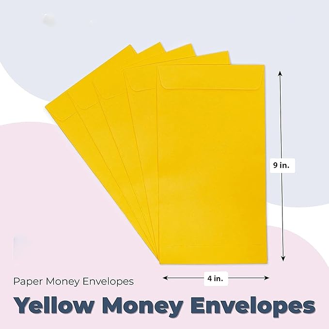 9X4 Inch (Pack of 50) Laminated Yellow Paper Envelope Ideal For Home Office Business Corporate | For Secure Mailing cheques Letters Documents | Poly Laminated inside | 100 GSM