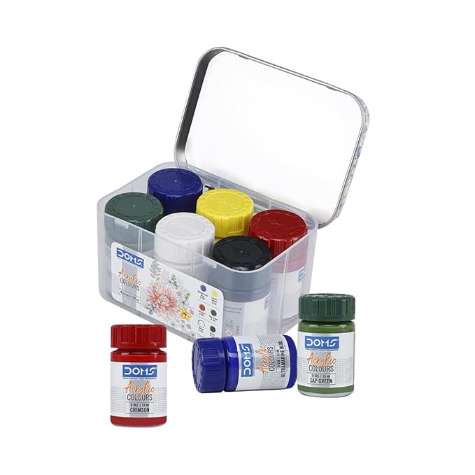 Doms Acrylic Colours 6 Shades of 10 ml Each| DIY Paint Rich Pigment Paint for Canvas Wood Metal Leather|
