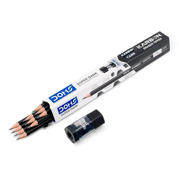 Doms Black Dooms Karbon R/T Super Dark Pencil Pack Of 10 With Erasner (Sharpner+Eraser)