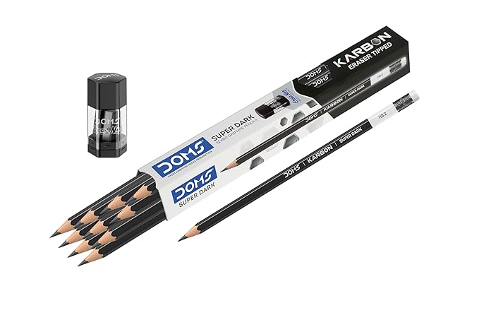 Doms Black Dooms Karbon R/T Super Dark Pencil Pack Of 10 With Erasner (Sharpner+Eraser)