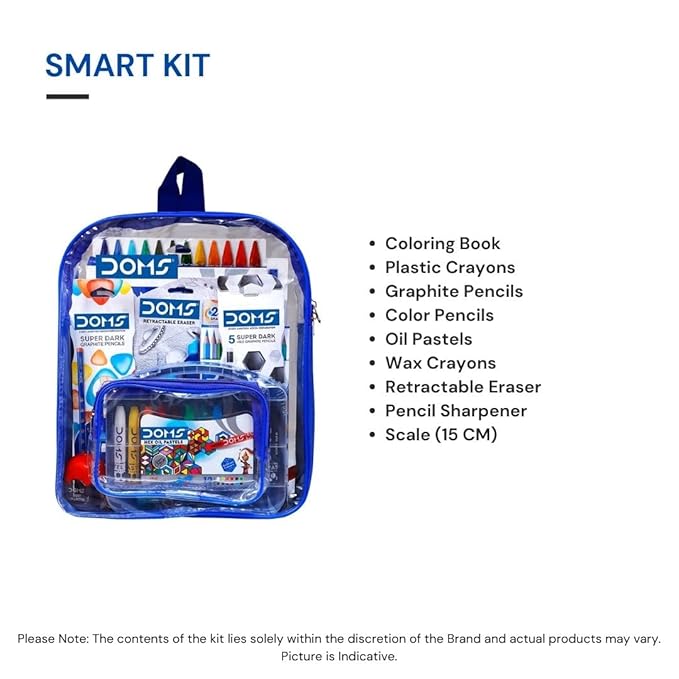 Doms Smart Kit | Comes With Transparent Zipper Bag | Perfect Value Pack | Kit For School Essentials | Gifting Range For Kids | Combination of 12 Stationery Items