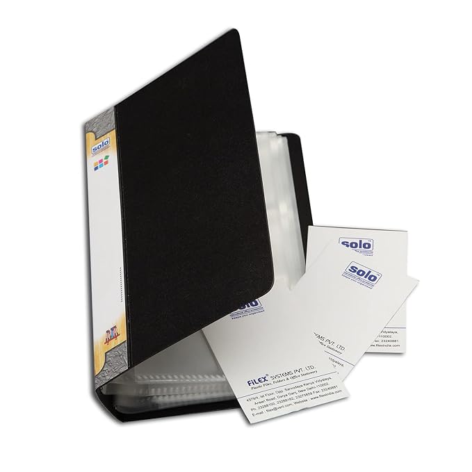 SOLO Business Cards Holder File, 240 Cards Pockets with Protective Case, Professional Document Card Organizer for Name, Visiting & Office Cards with Hard Plastic Cover File (Black)