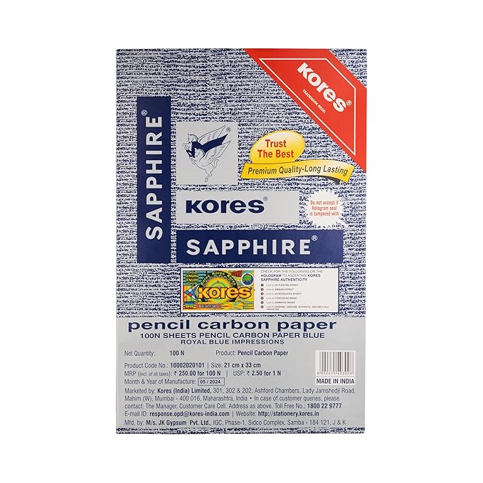 Kores Carbon Paper Sapphire Blue – Pack of 100 Sheets | India's No.1 Carbon Paper Brand | Non-Smudge Royal Blue Impressions |