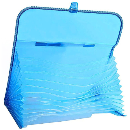 Plastic 13 Pockets Expanding Piano File Folder Plastic Office Desktop File, Documents, Papers Folder Sorter Organizer Expanding Filing Box A4 Letter Size with Index Tab