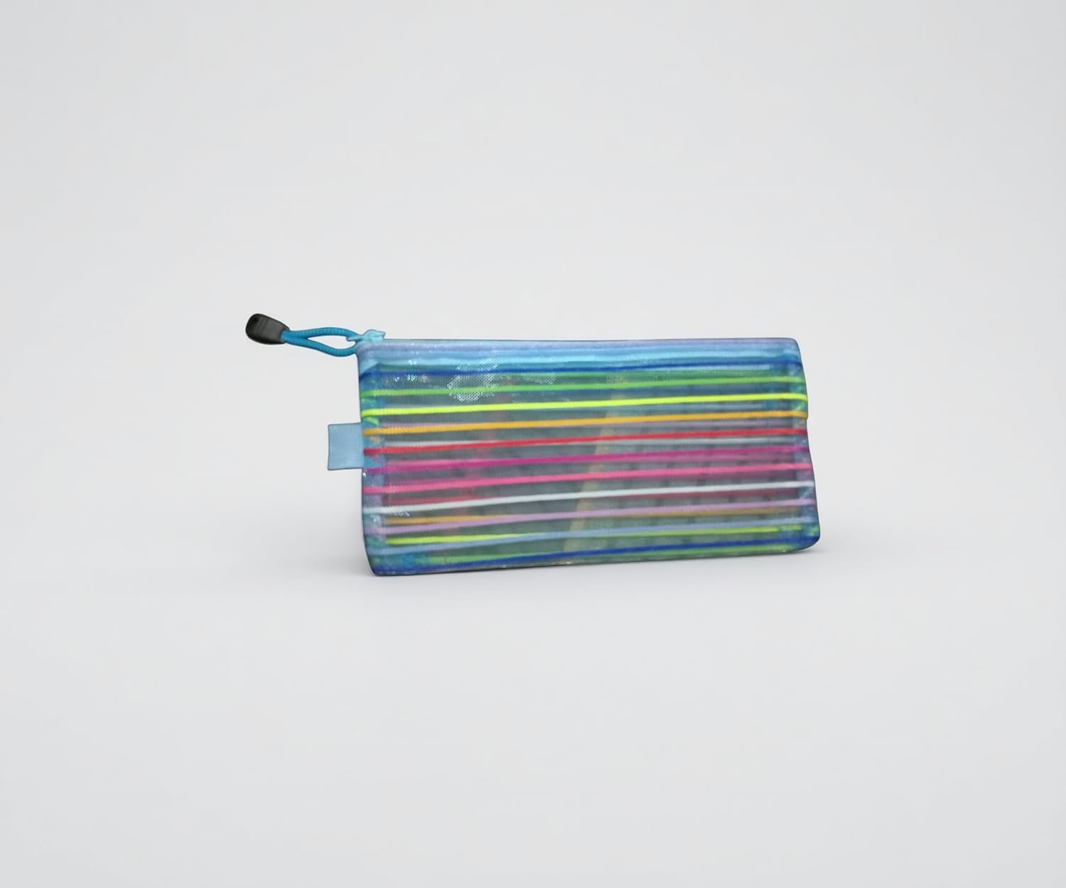 Mesh Zipper Pencil Pouch Bag Multicolour Striped