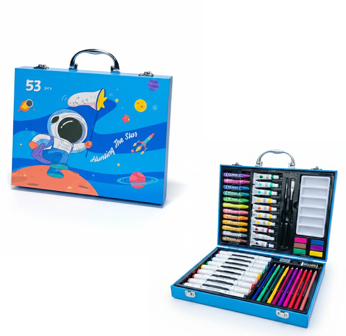 Virth 53 Pcs Drawing Art Set Space Explorer Art Set Portable Suitcase With Watercolour Broad Chisel Nib & Fine Bullet Nib Nib Sketch Pens (Set of 53, Multicolor)